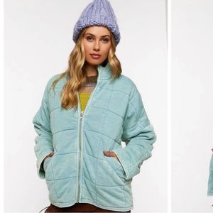 NWT Quilted Forever 21 Zip Up Jacket XS sea foam blue